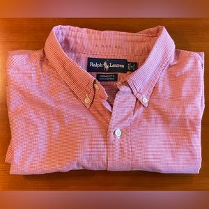 Ralph Lauren Yarmouth Mens Shirt Size 17 32/33 Red Houndstooth Long Sleeve